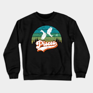 Pisces Zodiac Sign - Distressed Retro Sunset Crewneck Sweatshirt